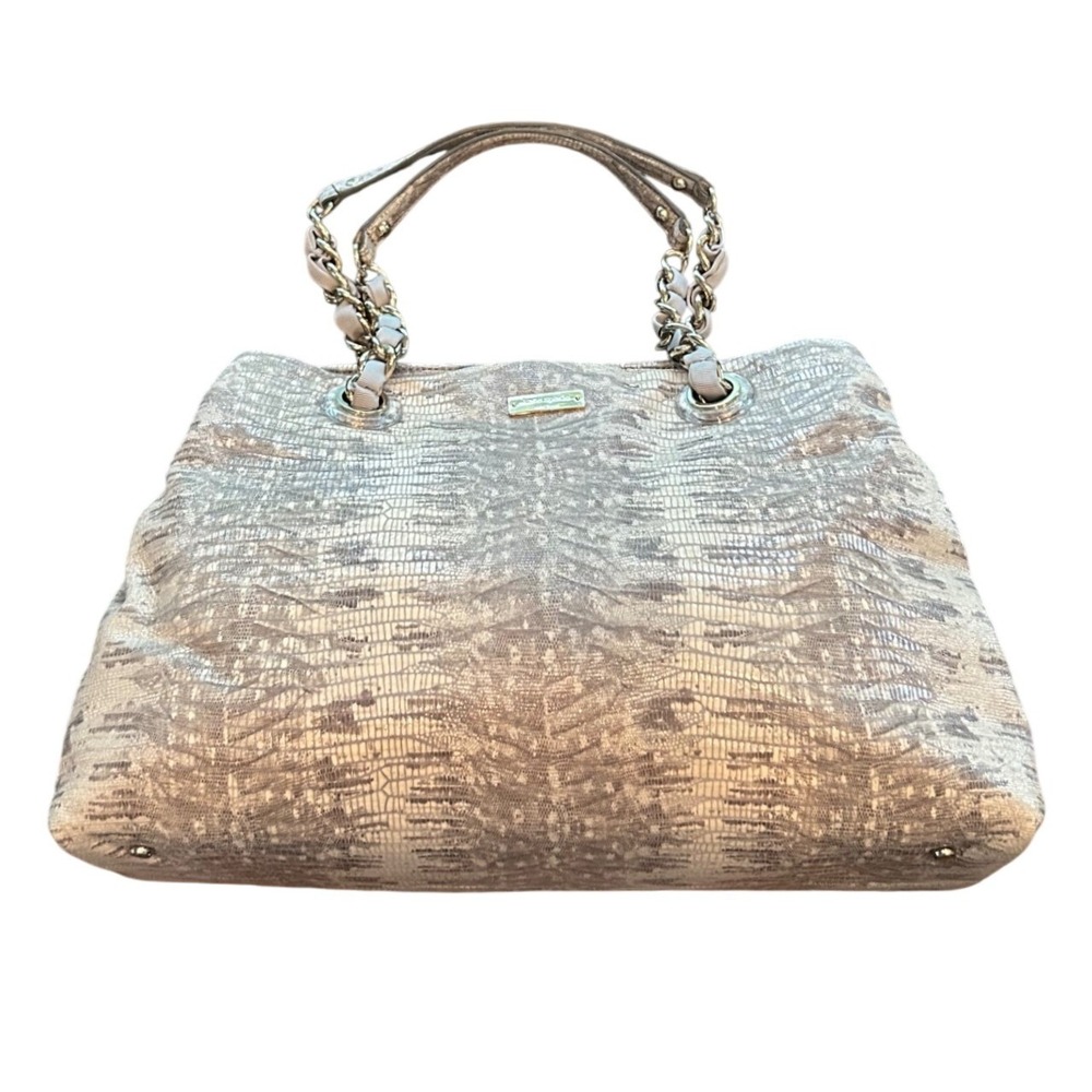 Kate Spade Tote Bag Grey Snakeskin Embossed Lamb Leather Designer Luxury Purse